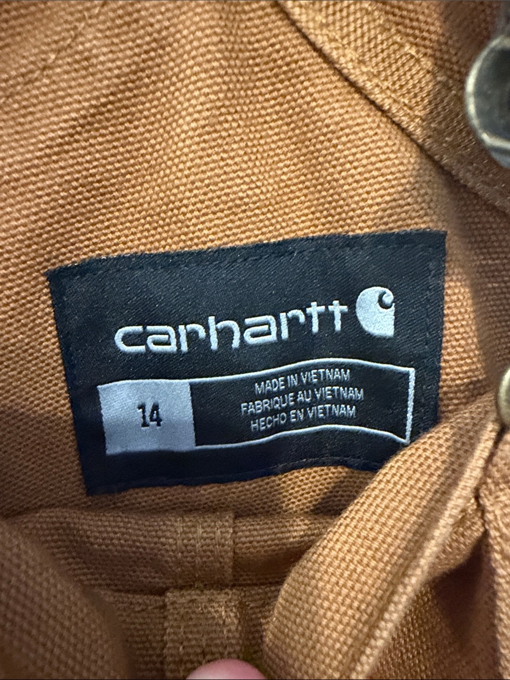 Carhartt Brown Duck Bib Overalls with Black Straps - Youth Size 14 - Picture 2 of 5